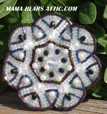MBA #5616B-207  "Black & White Glass Bead Brooch"