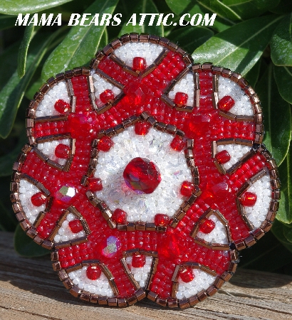 MBA #5616B-228  "Red & White Glass Bead Brooch"