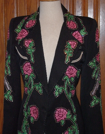 MBAJ #0348  "Rickrageous Black "Guns & Roses" Long Blazer"