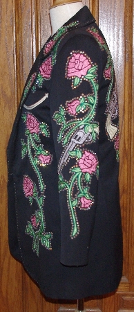 MBAJ #0348  "Rickrageous Black "Guns & Roses" Long Blazer"