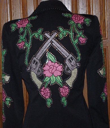 MBAJ #0348  "Rickrageous Black "Guns & Roses" Long Blazer"