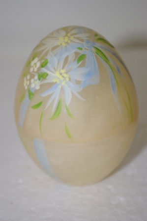 +MBA #11-234  1990's  Pale Yellow Frosted Glass Hand Painted Egg Dish