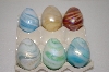 +MBA #11-155  Set Of 6 Hand Made Glass Marbled Eggs