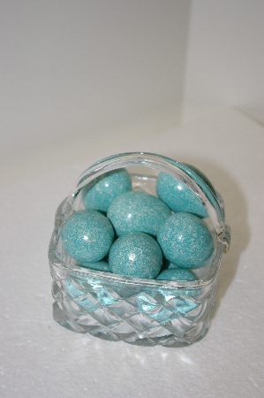 +MBA #11-070  1990's Glass Basket & 12 Hand Carved &  Painted Wooden Eggs