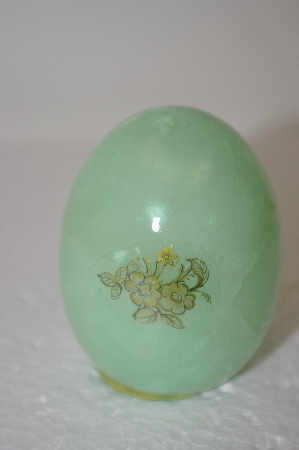+MBA #11-097  1980's Dyed Green Quartz Egg With Floral Decal