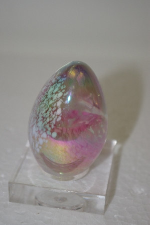 +MBA #11-128  1994 Signed "GES" Hand Made Pink Toned Art Glass Egg