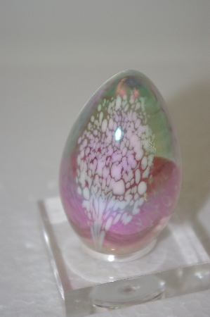 +MBA #11-128  1994 Signed "GES" Hand Made Pink Toned Art Glass Egg