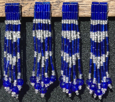MBA #5631B-3450  "Dark Blue & Clear Glass Bead Set Of 6 Fringe Pins"