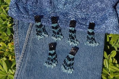 MBA #5631B-3399  "Metallic Iris & Blue Set Of 6 Glass Bead Fringe Pins"