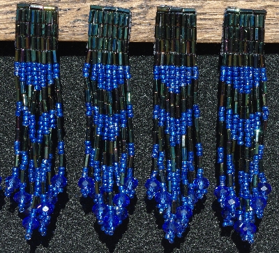 MBA #5631B-3399  "Metallic Iris & Blue Set Of 6 Glass Bead Fringe Pins"
