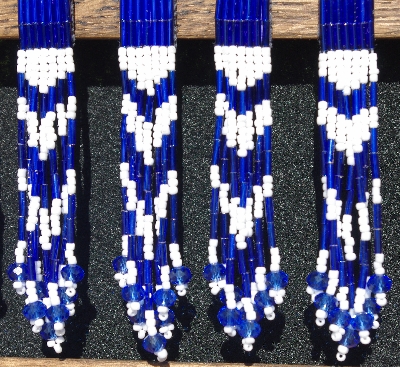 MBA #5631B-3383 "Blue & White Set Of 6 Glass Bead Fringe Pins"