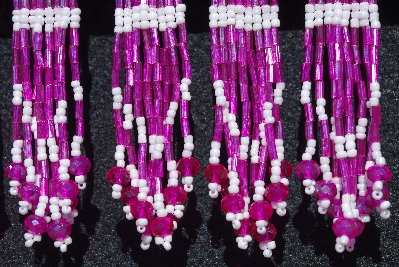 MBA #5631B-3365  "Hot Pink Set Of 6 Glass Bead Fringe Pins"