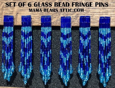 MBA #5631B-3358  "Dark & Aqua Blue Set Of 6 Glass Bead Fringe Pins"
