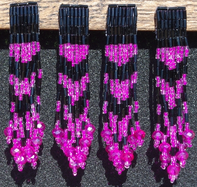 MBA #5631B-3341  "Fuchsia Pink & Black Set Of 6 Glass Bead Fringe Pins"
