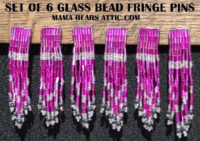MBA #5631B-3317 "Hot Pink Set Of 6 Glass Bead Fringe Pins"