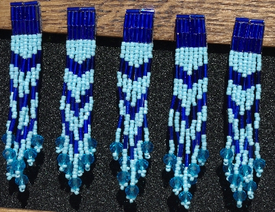 MBA #5631B-3308  "Blue Set Of 6 Glass Bead Fringe Pins"