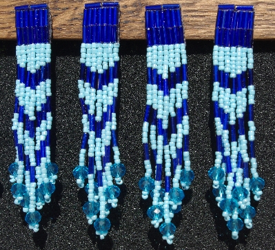 MBA #5631B-3308  "Blue Set Of 6 Glass Bead Fringe Pins"
