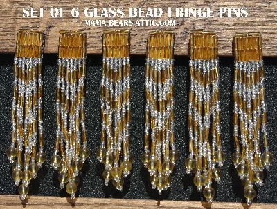 MBA #5633B-3303  "Gold & Clear Set Of 6 Glass Bead Fringe Pins"