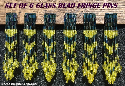 MBA #5631B-3295 "Metallic Iris & Yellow Set Of 6 Glass Bead Fringe Pins"