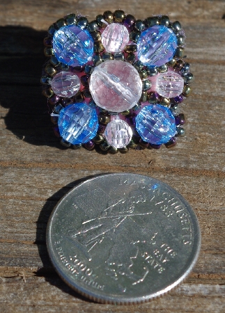 MBA #5632A-3473  "Black, White & Blue Set Of 5 Glass Bead Mini Brooch Pins"