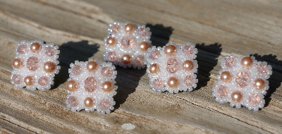 MBA #5632A-3486  "Rose Pink & Pearl White Glass Bead Set Of 5 Mini Brooch Pins"