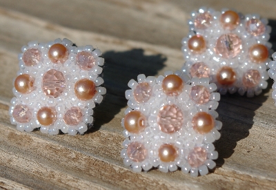 MBA #5632A-3486  "Rose Pink & Pearl White Glass Bead Set Of 5 Mini Brooch Pins"