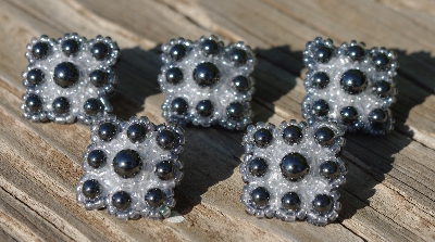 MBA #5632A-3517  "Hematite & Clear Glass Bead Set Of 5 Mini Brooch Pins"