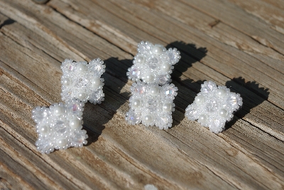 MBA #5632A-3526  "Clear & White Glass Bead Set Of 5 Mini Brooch Pins"