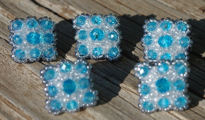 MBA #5632A-3535  "Aqua Blue Glass Bead Set Of 5 Mini Brooch Pins"