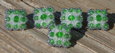 MBA #5632A-3550  "Green & Clear Glass Bead Set Of 5 Mini Brooch Pins"