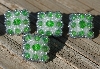 MBA #5632A-3550  "Green & Clear Glass Bead Set Of 5 Mini Brooch Pins"