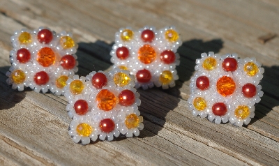 MBA #5632A-3558  "Orange & White Set Of 5 Glass Bead Mini Brooch Pins"