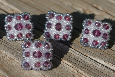 MBA #5632A-3561  "Purple & Clear Glass Bead Set Of 5 Mini Brooch Pins"