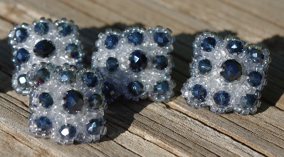 MBA #5632A-3579  "Deep Blue & Clear Set Of 5 Glass Bead Mini Brooch Pins"