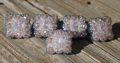 MBA #5632A-3597  "Rose Pink & Clear Set Of 5 Glass Beads Mini Brooch Pins"