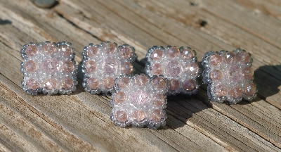 MBA #5632A-3597  "Rose Pink & Clear Set Of 5 Glass Beads Mini Brooch Pins"