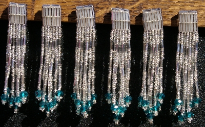MBA #5633A-1343  "Silver & Teal Set Of 6 Glass Bead Fringe Pins"