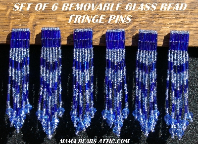 MBA #5633A-1354 "Blue Set Of 6 Glass Bead Fringe Pins"