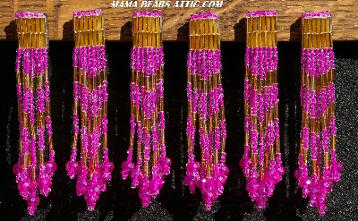 MBA #5633-1366  "Hot Pink & Gold Set Of 6 Glass Bead Fringe Pins"