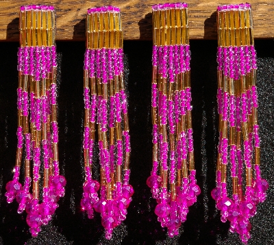 MBA #5633-1366  "Hot Pink & Gold Set Of 6 Glass Bead Fringe Pins"