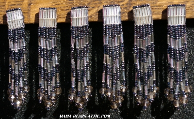 MBA #5633A-1379  "Metallic Grey & Silver Set Of 6 Glass Bead Fringe Pins"