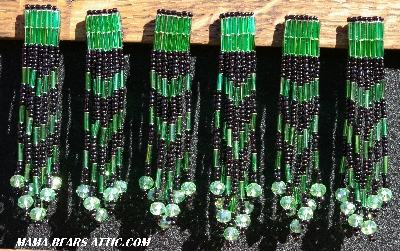 MBA #5633A-1397  "Green & Black Set Of 6 Glass Bead Fringe Pins"