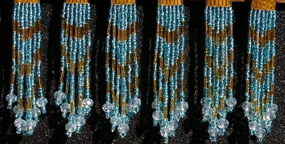 MBA #5633A-1474  "Aqua Blue & Gold Set Of 6 Glass Bead Fringe Pins"