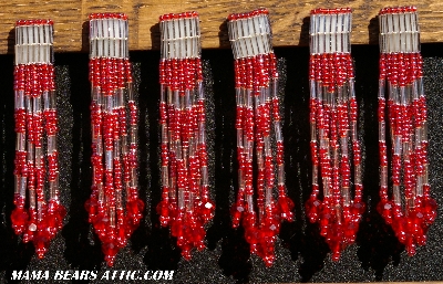 MBA #5633A-1483  "Cherry Red & Silver Set Of 6 Glass Bead Fringe Pins"