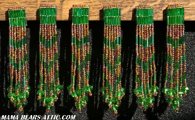MBA #5633A-1511  "Rootbeer Luster & Green Set Of 6 Glass Bead Fringe Pins" 