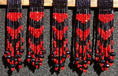 MBA #5633A-1524  "Satin Red & Black Set Of 6 Glass Bead Fringe Pins"