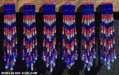 MBA #5633A-3652  "Red, White & Blue Set Of 6 Glass Bead Fringe Pins"