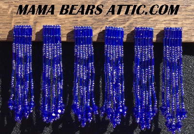 MBA #5633A-3656  "Blue Set Of 6 Glass Bead Fringe Pins"
