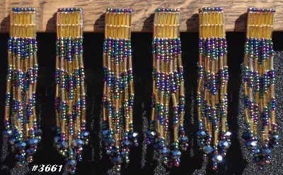 MBA #5633A-3661  "Metallic Rainbow & Gold Set Of 6 Glass Bead Fringe Pins"