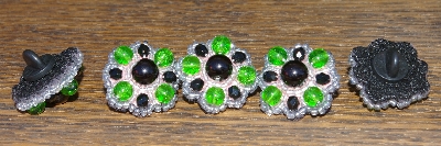 MBA #5633A-1535  "Black, Green & Silver Set Of 5 Mini Glass Bead Brooch Pins"